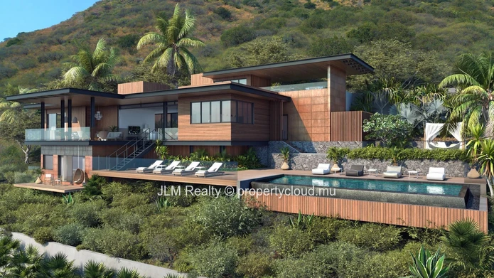 Exceptional villa nestled in a prestigious estate on the mountainside with sea views in Tamarin, Mauritius.