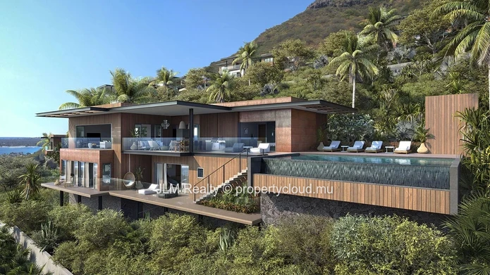 For sale, luxury villa with a 180° view of the sea and Le Morne in Black River, Mauritius