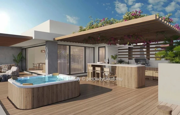 Superbe penthouse à vendre dans une résidence pieds dans l’eau avec vue sur le Morne Brabant situé à Rivière Noire, Î...