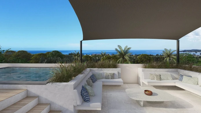 Penthouse neuf avec rooftop et vue panoramique mer à vendre à Tamarin, île Maurice