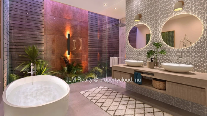 Exceptional villa nestled in a prestigious estate on the mountainside with sea views in Tamarin, Mauritius.