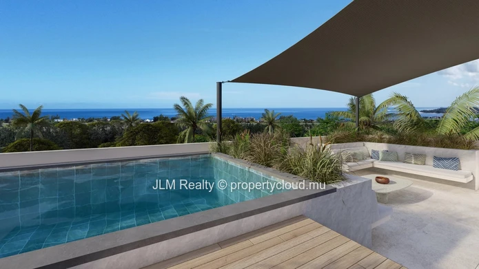 Penthouse neuf avec rooftop et vue panoramique mer à vendre à Tamarin, île Maurice