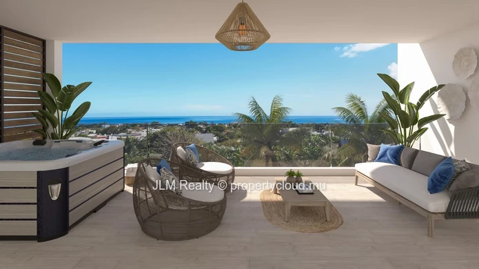Penthouse neuf avec rooftop et vue panoramique mer à vendre à Tamarin, île Maurice